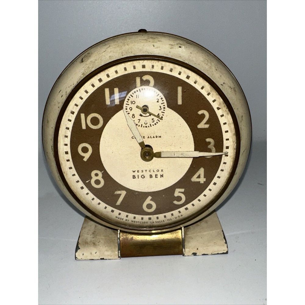 1940s Vintage GLOWS WESTCLOX Baby Ben Style 5 Ivory  Chime Alarm Clock-Runs (27)
